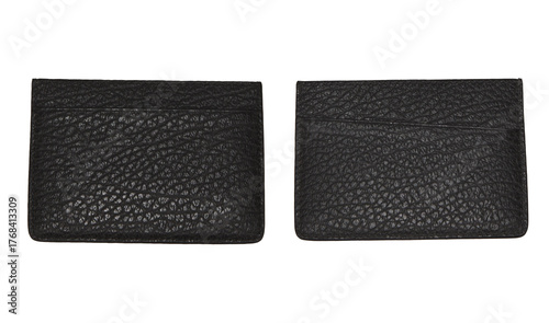 Set of Men's black leather bifold wallet, Fashion purse handbag transparent background with clipping path, wallet from Stingray Fish Skin, mockup your design.