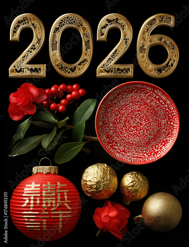 Festive 2026 celebration arrangement with decorative elements and colors