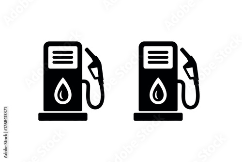 Two identical gas pumps stand side by side on a white background.