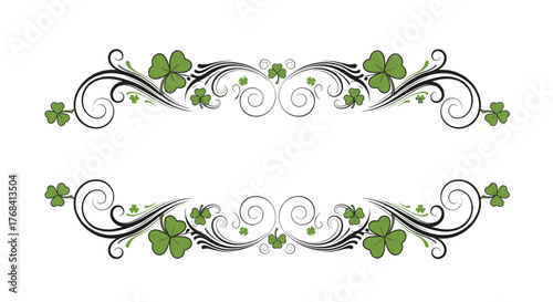 Decorative clover borders with ornate swirls and curls for a festive design.