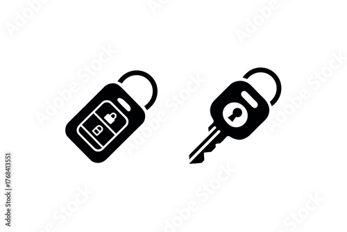 A car key fob and a traditional key are shown side by side