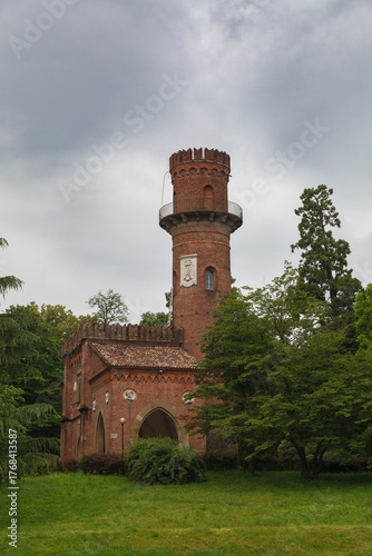 The Torretta Viscontea (tower) in the Park of Villa Reale in Monza, Italy.