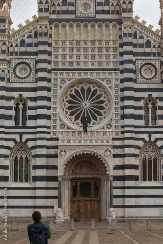 Monza, Italy - May, 22, 2024: Cathedral (Duomo, Basilica di San Giovanni Battista), architecture details, in Monza, Lombardy, Northern Italy