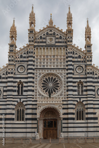 Monza, Italy - May, 22, 2024: Cathedral (Duomo, Basilica di San Giovanni Battista), architecture details, in Monza, Lombardy, Northern Italy