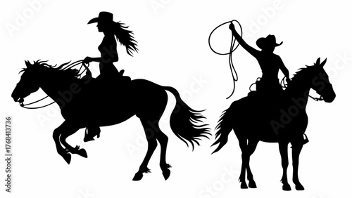 Dynamic equestrian silhouettes showcase the spirit of the Wild West, capturing adventure and freedom, ideal for Western themes and rustic designs