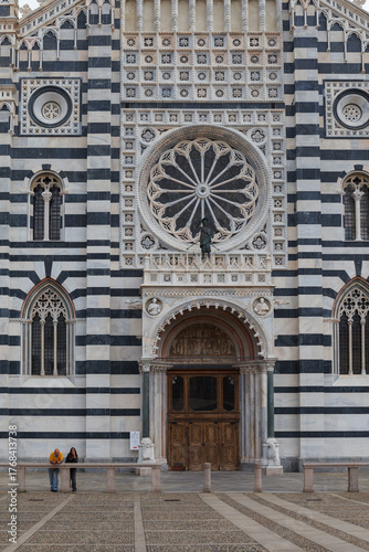 Monza, Italy - May, 22, 2024: Cathedral (Duomo, Basilica di San Giovanni Battista), architecture details, in Monza, Lombardy, Northern Italy