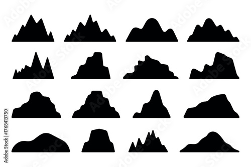 Collection of mountain silhouette shapes