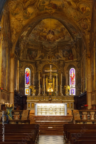Monza, Italy - May 23, 2024: The extraordinary paintings and decorations of the nave of the Cathedral