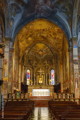 Monza, Italy - May 23, 2024: The extraordinary paintings and decorations of the nave of the Cathedral