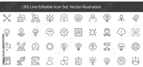 30 line editable icon set. icon, line, set, vector, outline, symbol, stroke, illustration, signs, editable, thin, business, design and more. Editable stroke. Vector illustration