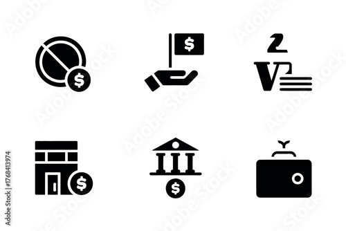 Financial icons depicting banking, investment, and financial management concepts