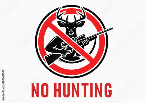 No hunting Prohibition sign with deer in guise of hunter