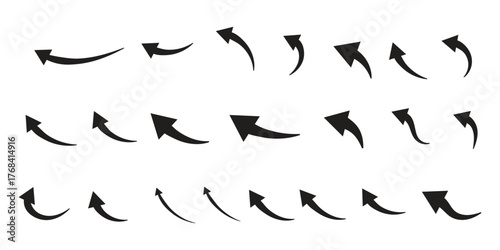 Flat style black curved arrow icon collection isolated. different kinds of arrow symbol indicator. vector illustration.