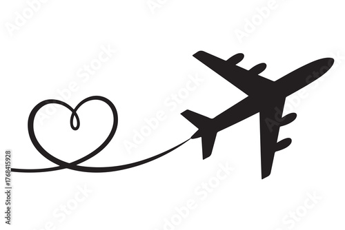 Heart and airplane silhouette travel love concept icon
