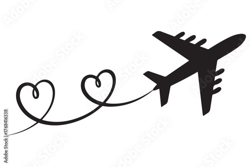 Heart and airplane silhouette travel love concept icon
