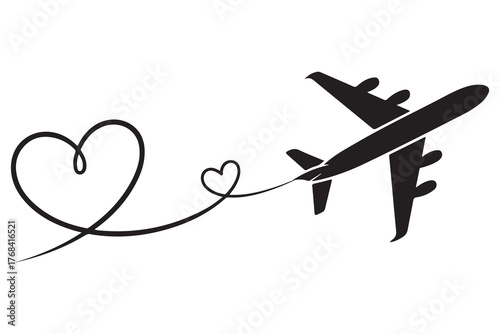 Heart and airplane silhouette travel love concept icon
