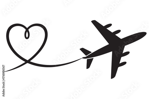 Heart and airplane silhouette travel love concept icon
