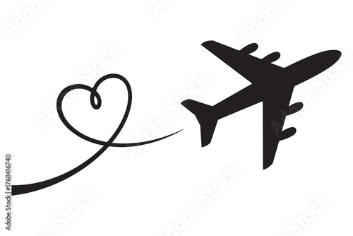 Heart and airplane silhouette travel love concept icon
