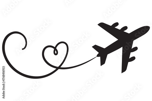 Heart and airplane silhouette travel love concept icon

