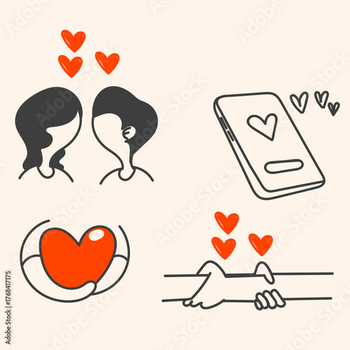 hand drawn doodle Friendship and love line icons. Interaction, Mutual understanding and assistance business.isolated