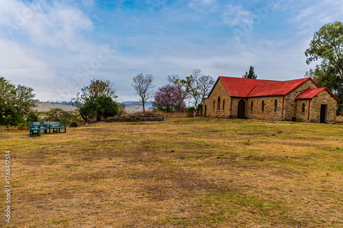 A view towards the final redoubt on the battlefield at Rorkes Drift in South Africa in Springtime