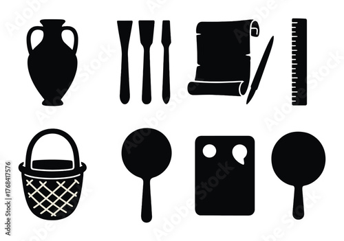 Silhouette of artistic tools and objects on dark background