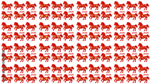 Seamless pattern Red Fiery Horse symbolizing 2026 with vibrant colors and dynamic design
