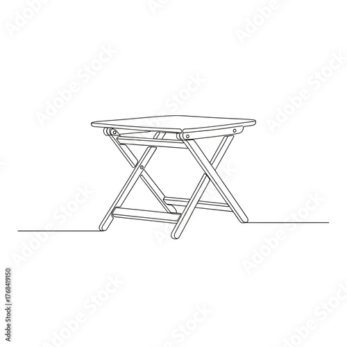 Foldable wooden table in minimalist black and white line art