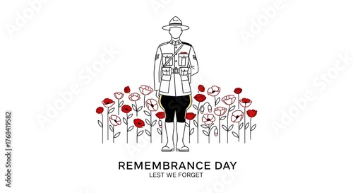 Remembrance day illustration isolated on white background with mountie