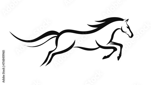 Dynamic horse illustration embodies power and grace, perfect for equestrian branding or logos, with a modern, minimalist style conveying strength and freedom