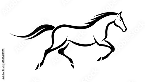 Elegant running horse symbol for equestrian brands, powerful equine silhouette conveys speed and grace, ideal for logos, tattoos, or artistic designs
