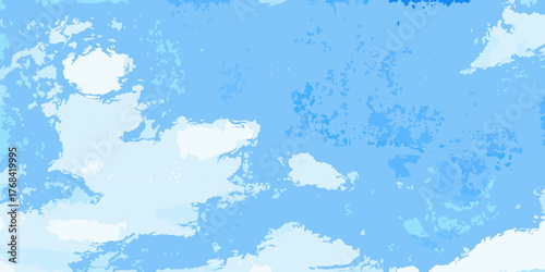 Abstract digital art of fluffy white clouds against a vibrant blue sky background