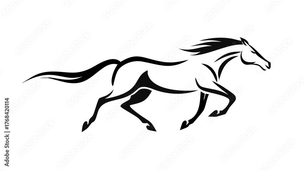 Obraz premium Dynamic horse illustration, a powerful symbol of freedom and speed, perfect for branding, sports, and equestrian themes, originally created as scalable vector art