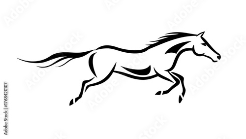 Dynamic black and white horse illustration showing power and grace in motion, perfect for logos, branding and equestrian designs with artistic style