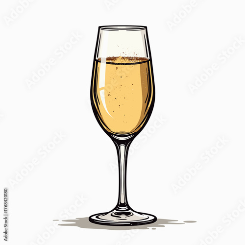 Single flute glass filled with champagne or sparkling wine