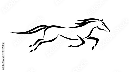 Dynamic black silhouette of a running horse, evoking strength and freedom, ideal for equestrian brands or logos, showcasing power and grace, originally a vector