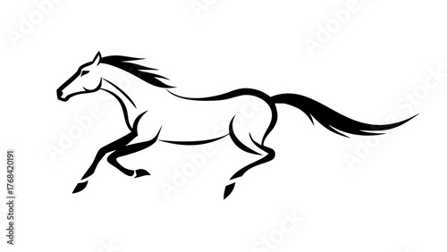 Dynamic horse in full gallop, a symbol of freedom and power, perfect for equestrian themes, logo design, and branding, originally a scalable vector graphic