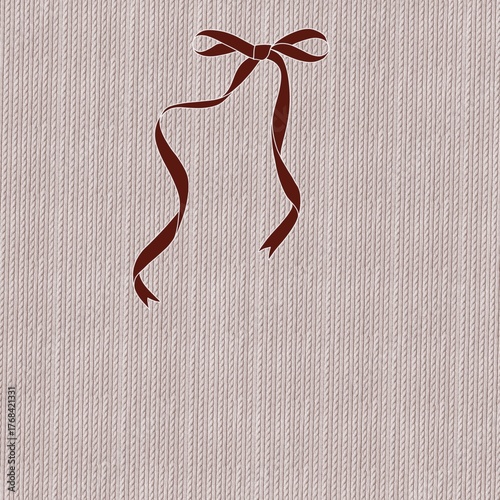 Stylized deep red ribbon against a knitted fabric textured background.