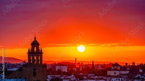 Sunrise over the city of Cordoba, Spain, with views of the historic centre.