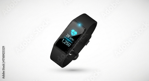 Fitness tracker showing heart rate and steps, concept for health, wellness, technology, and active lifestyle