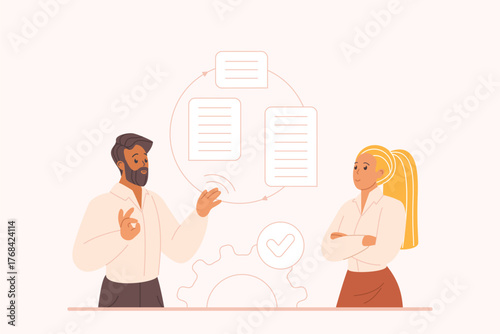 Active listening soft communication skill, pay full attention for speech and message, effective conversation. Tiny people listen and talk with empathy and productivity cartoon vector illustration