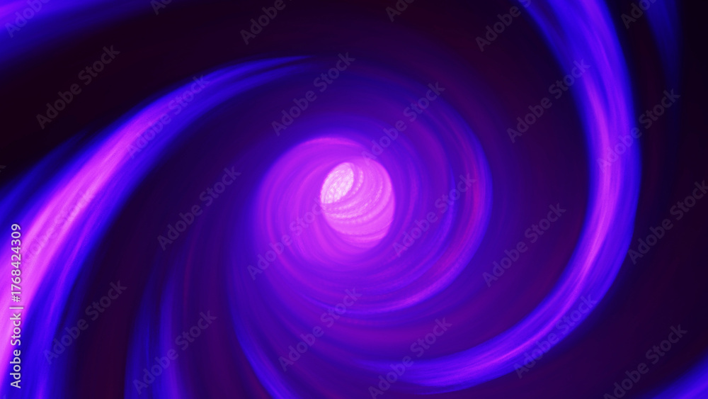 Fototapeta premium Futuristic glowing warp tunnel with blue and purple swirling light motion creating dynamic vortex effect in digital space. Abstract neon energy spiral background with depth and speed