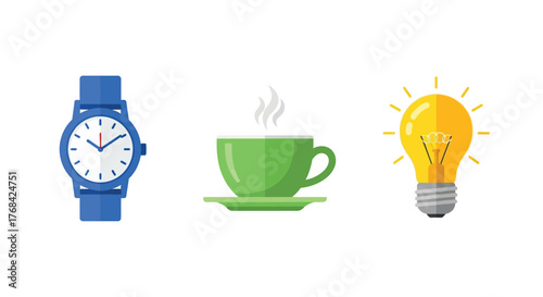 Time management coffee break and bright ideas a productivity arrangement