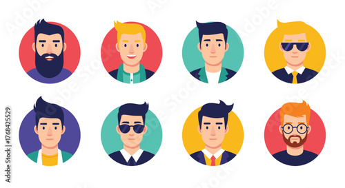 Diverse group of cartoon avatars representing different men's styles and appearances.