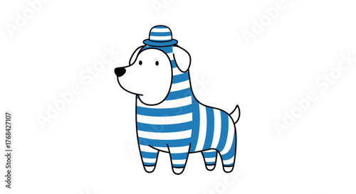 Cartoon dog adorned with nautical stripes and a jaunty sailor hat on clean background