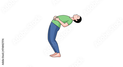 Illustration depicting a man performing a backward bend posture for flexibility