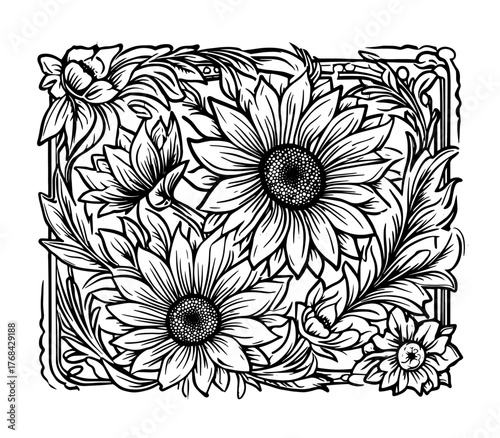 Abstract  Tooled Leather Floral Pattern Vector Illustration of a Flower