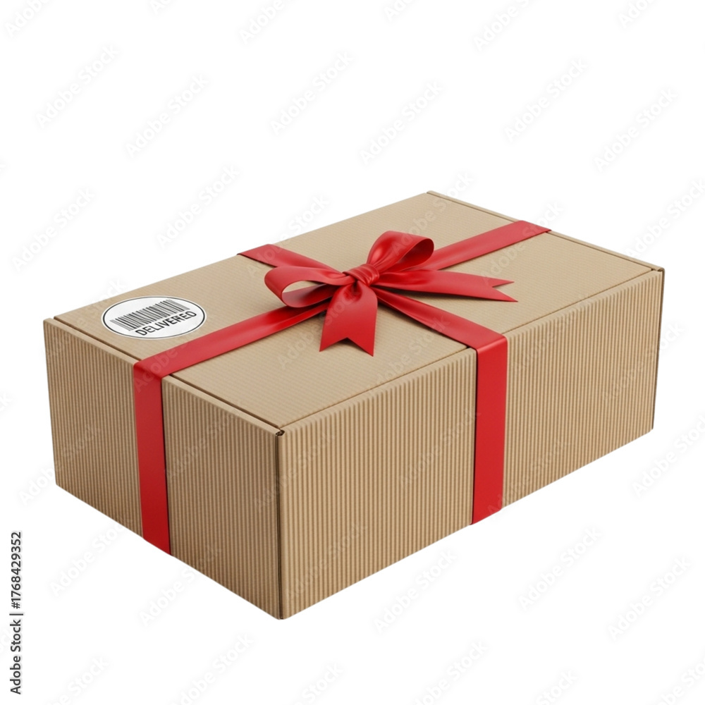Obraz premium Festive kraft paper gift box wrapped in red ribbon perfect for any celebration or holiday occasion transparent background