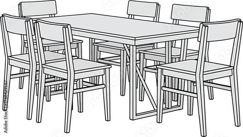 Dining Table Set Furniture Wooden Structure Minimalist Home Interior Design Vector