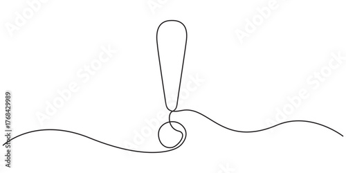 Continuous one line drawing exclamation mark,
minimalist vector illustration, editable outline pro vector design.